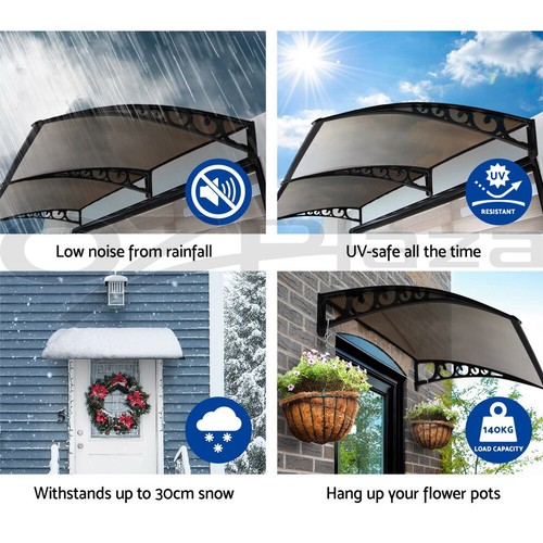 Instahut Window Awning Door Canopy 1m x 2m Brown Board Hollow Panel Frame - Picture 8 of 11