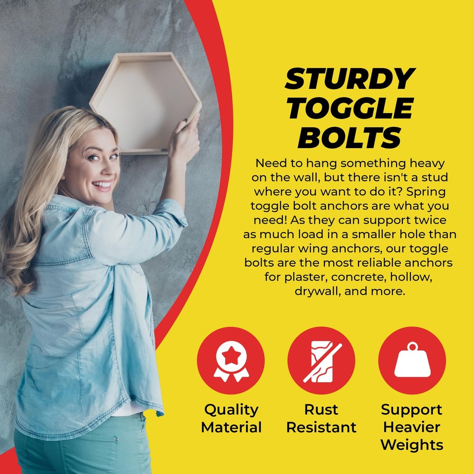 QUALIHOME Spring Toggle Bolt Anchors Heavy Duty Wall Anchors for