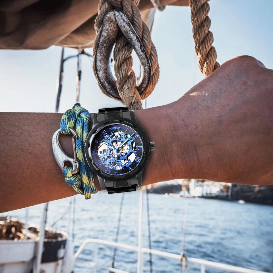 Reloj de pulsera mecánico automático de acero inoxidable T-WINNER para hombre Foto 4 de 4