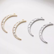 2pcs CZ pave Moon Charms,Cubic Zirconia Moon Pendant,18K Gold Plated Brass Charm