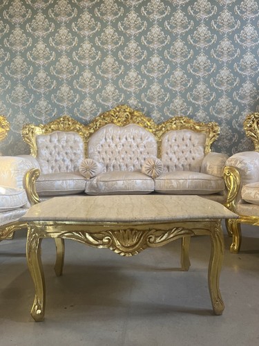 Juego de sofá rococó Luis XV marfil francés conjunto de salón hecho a mano juego de sofá de terciopelo decoración - Imagen 10 de 11