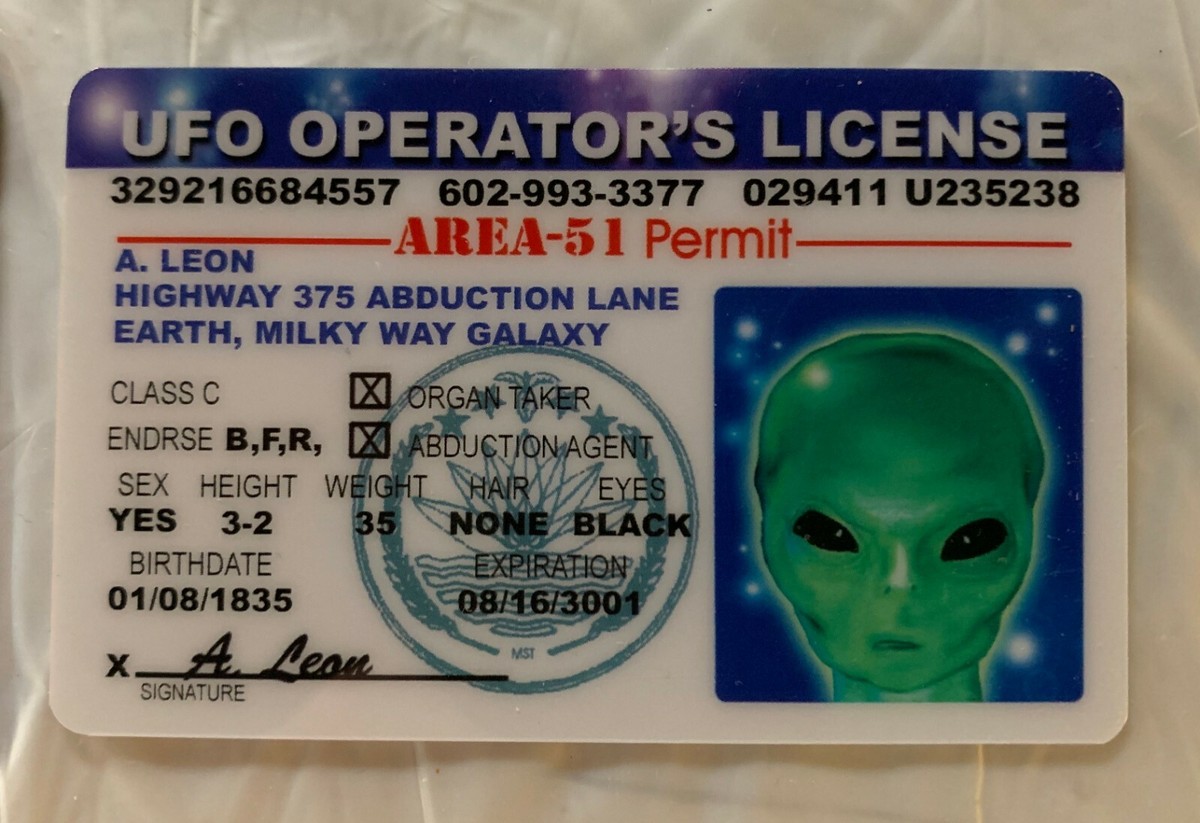 Signs 4 Fun Niid Alien Ufo's Driver's License for sale online | eBay