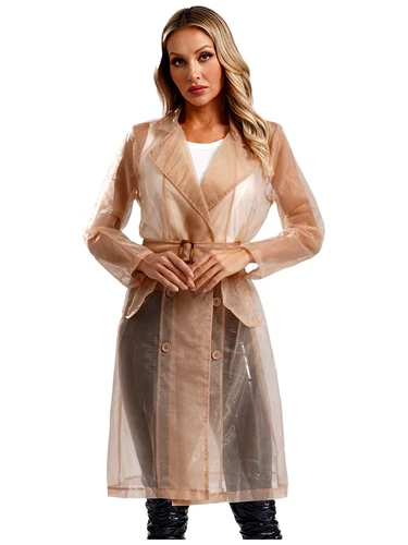 Womens Coat See Through Trench Notch Lapel Jackets Ladies Outerwear Cropped- - Picture 50 of 60