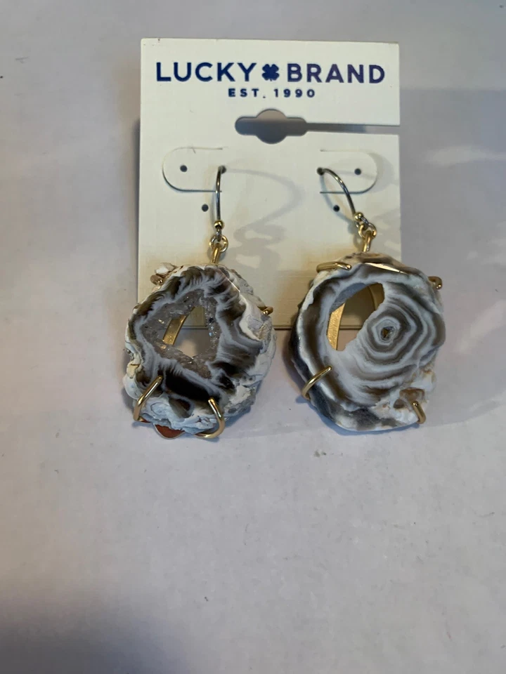 $45  Lucky Brand gold  white agate  drop  2"  earrings X9 - Image 3 of 4