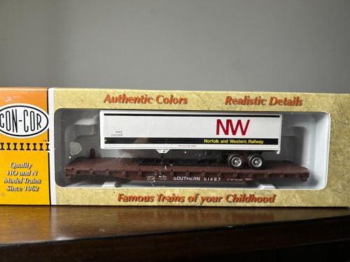 Coche plano CON-COR #9423 Southern 54' TOFC #51487 con remolque N & W 40' H.O. 1:87 | Zustand: New