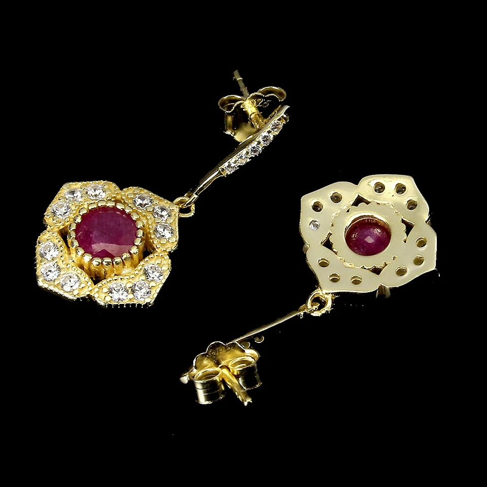 925 Sterling Silver Earrings Ruby 6mm Simulated Cz Natural Gemstone Jewelry - Image 3 of 4