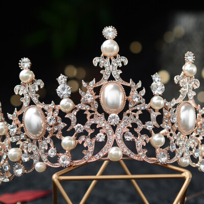 Pearl & Crystal Rose Gold Tiara CARINA Rose Gold Crystal & Pearls Bridal Tiara Online  main image 2