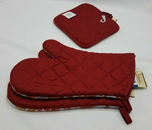 New Home Collection Multicolor Fall Pattern 2 Oven Mittens & 2 Pot Holders Set. - Picture 2 of 4