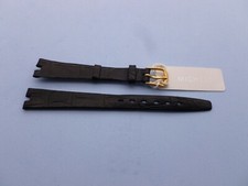 Genuine Michele 12 mm Black G/Leather Watch Band Strap New NO PIN ,GOLD BUCKLE 
