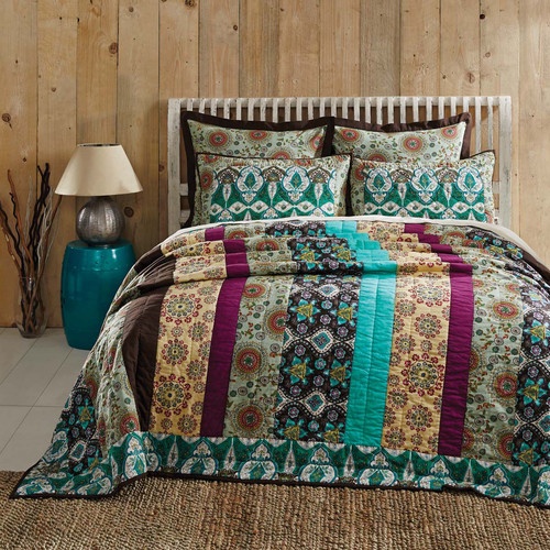 Capri 100 Cotton Bohemian Twin 2 Pc Quilt Set Multicolor Floral Strip ...