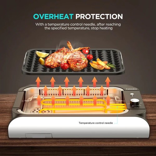 Calmdo Electric Smokeless Grill Glass Lid 2 NonStick Plates Dishwasher