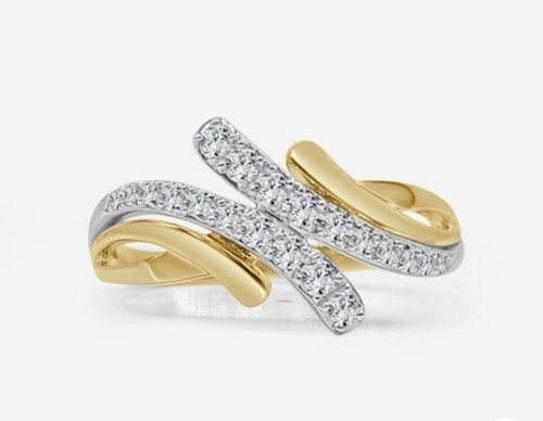 Bright White Round Cut Moissanite Fancy Engagement Ring In 10K Solid Yellow Gold
