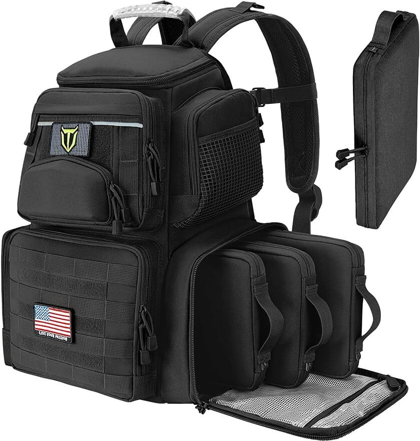 Tactical Pistol Range Bag Handgun Backpack with 4 Pistol Case for Shooting,Black