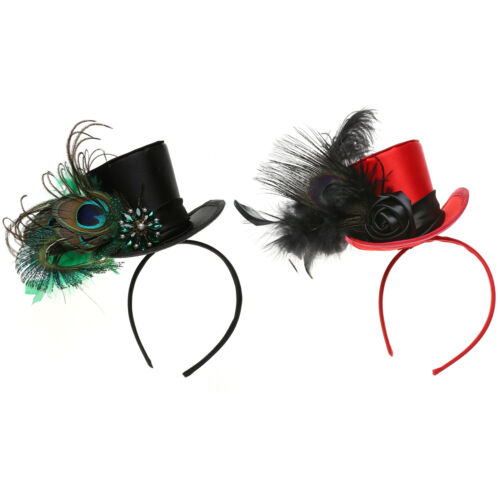 Womens Headband Beautiful Feather Hair Hoop Cosplay Mini Top Hat Gothic Great - Picture 1 of 23