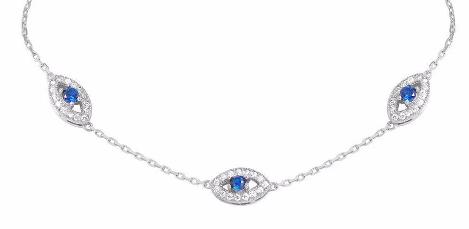925 Sterling Silver Round Evil Eye Chain Bracelet simulated diamond/tanzanite - Image 2 of 3