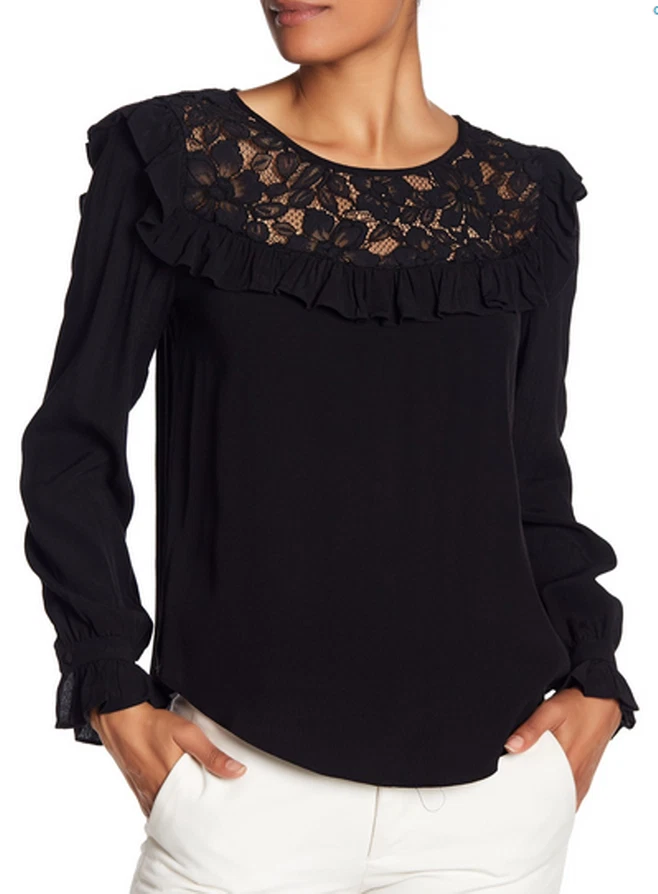 Blusa de gasa de encaje Vertigo negra nueva con etiquetas $148