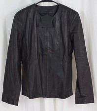 Dolly Lamb 100% Leather Collarless Deep Neck & Slim Fit Jacket Black Size Medium