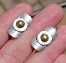 Vintage Mexico Sterling Silver and Brass Bar Shape Modernist Screw Back Earrings