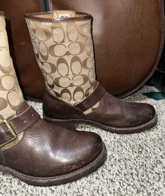 FRYE COACH VERONICA SHORT SIGNATURE KHAKI SLOUCH TUMBLED BROWN LEATHER SlZE 7