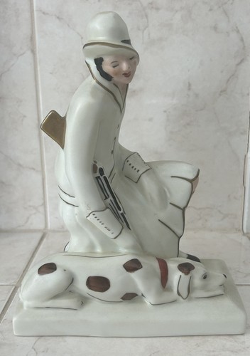 LIMOGES Frankreich Art Deco Huntress & Her Dog Nachtlampe 1930’s - Bild 1 von 8