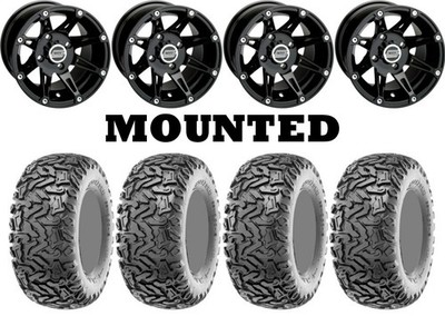 Kit 4 Maxxis Workzone Tires 26x9-12/26x11-12 on Moose 387X Black Wheels FXT