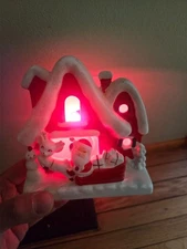 Vintage Japan Light Up Christmas Cottage House with Santa, Snowman and Reindeer