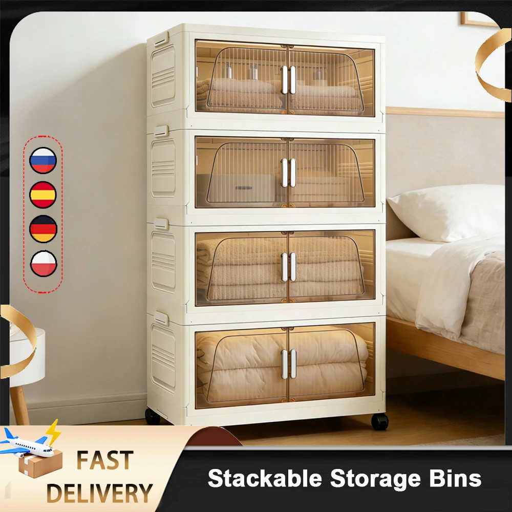 Boîte de rangement pliable 4 niveaux grand volume en plastique transparent