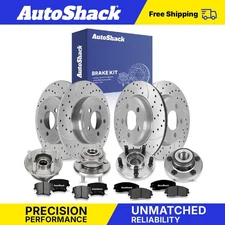 Front Rear Drilled Slotted Brake Rotor Premium Pad Wheel Hub Kit for Charger