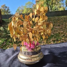 Vtg Wire Bonsai Tree Musical Revolving Light Up Base Flower Brass Tone Gold Leaf Vtg Wire Bonsai Tree Musical Revolving Light Up Base Flower Brass Tone Gold Leaf