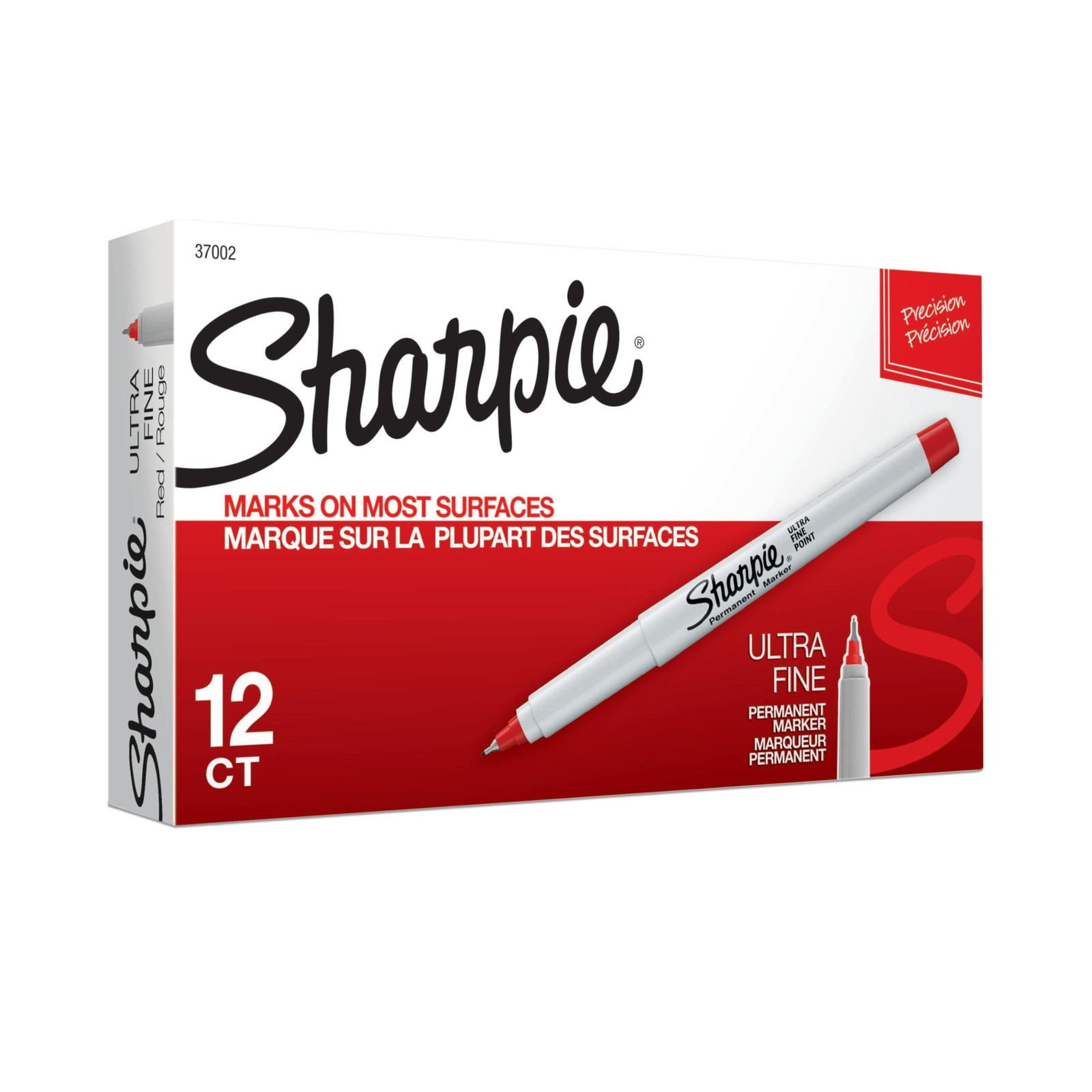 37002 Permanent Markers, Ultra Fine Point, Red, 12 Count