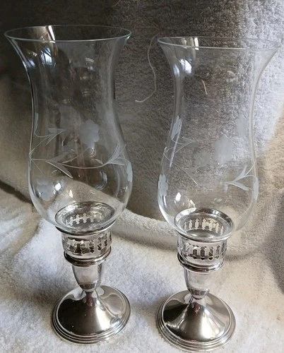 Sterling Silver Candle Holders With Hurricane Globes