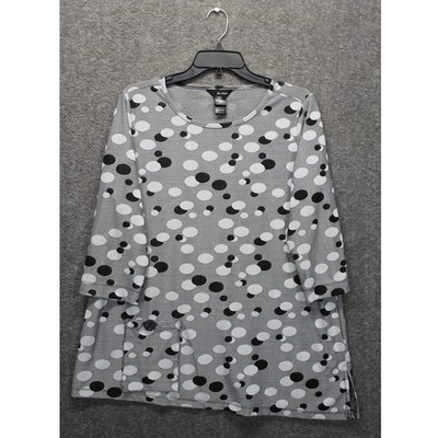 Ali Miles Top Womens Large Gray Polka Dot Pullover 3/4 Sleeve Casual Blouse