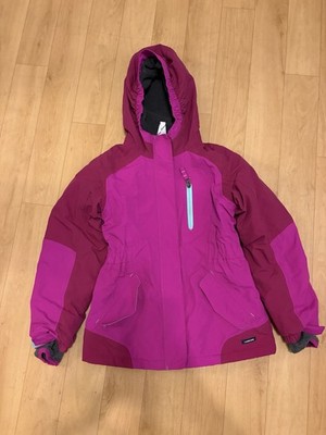 Lands' End Kids Ski Jacket Colorblock Pink Purple Hooded Zip M 10-12