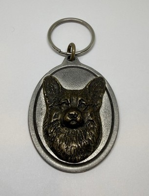 Cardigan Welsh Corgi Head Dog Breed Pewter 3-D Key Ring Keychain (24B)