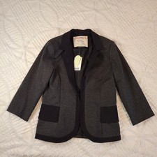 Cartonnier Womens 8 Blazer Charcoal Grey Black Ruffle Peplum Hook Eye NWT