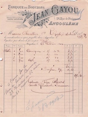 16 ANGOULEME Korken JEAN GAYOU 1904 Lüttich
