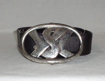 Yves Saint Laurent Rive Gauche YSL Silver Tone Logo Buckle Belt