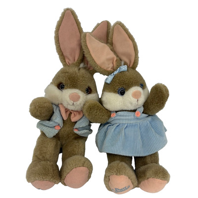 1990 Vintage Peter & Patty Cottontail Rabbit Beige Plush Toy 10'' Easter Applause