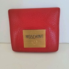 Moschino Mini Portamonete Portafoglio Pelle Piccolo Rosso Logo Quadrato Snap Pouch