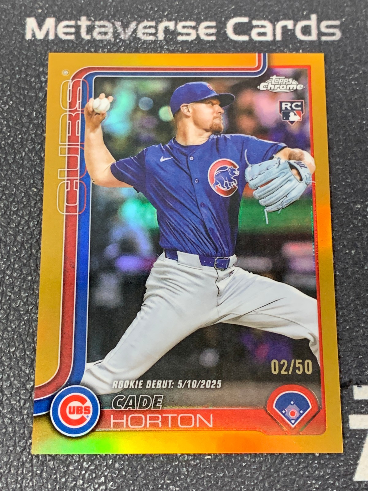 2025 Topps Chrome Update RC Cade Horton Debut Gold Refractor /50