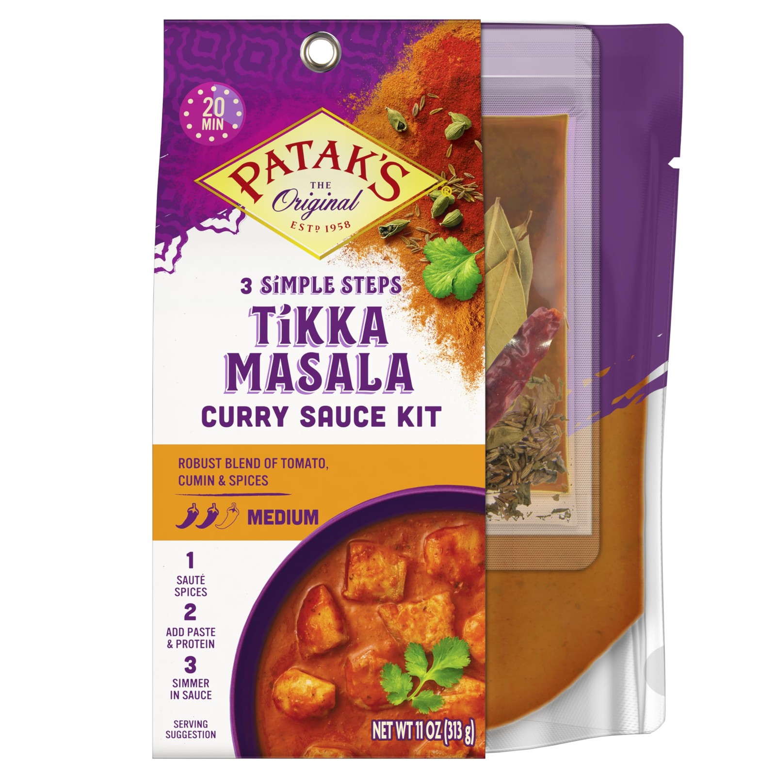 Kit de 3 pasos de salsa de curry Pataks Tikka Masala paquete de 6 auténtico sabor indio