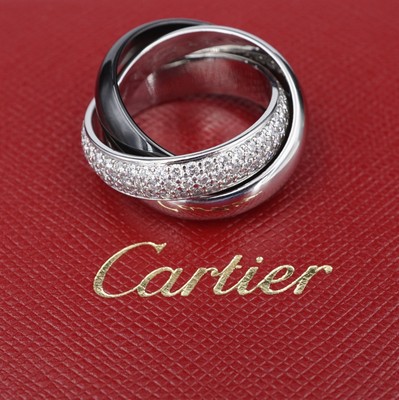Cartier Pave Diamond Ceramic Trinity Rolling Band Ring 18k Size 51 LM CO1244