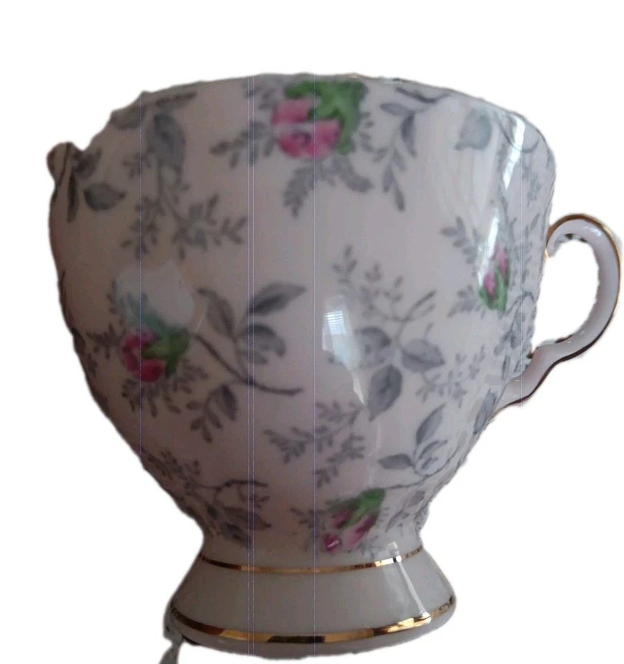 Taza y platillo de té rosa toscano vintage con rosas y adornos dorados - China de hueso inglesa Foto 4 de 4