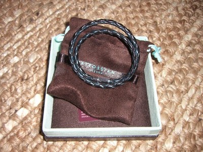 Tateossian Armband Leder Schwarz Blau 40cm Silberverschluss Bracelet Leather