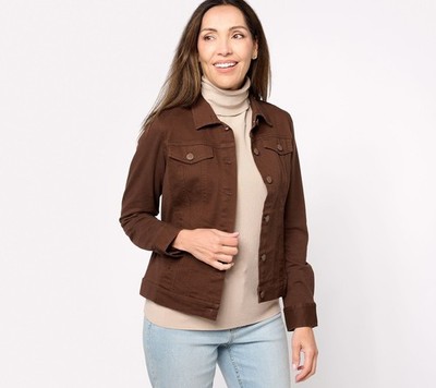 Belle by Kim Gravel Twill Jacket with Knit Back and Sleeves Chestnut 2X New