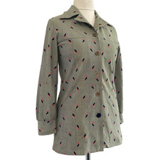 Vintage 1970s Dagger Collar LightweightJacket Mod Geometric Long Shirt Top 10 12