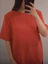 Damen T-Shirt L Rot Basic Kurzarm Runder Auss...