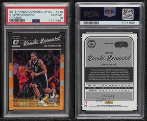 2016-17 Panini Donruss Optic Orange Prizm /199 Kawhi Leonard #116 PSA 10 GEM MT