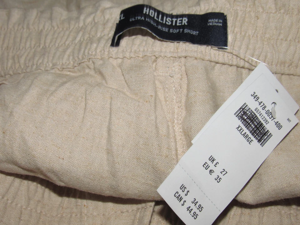 Nuevo con etiquetas Nuevo HOLLISTER Para Mujer XXL Pantalones Cortos Suaves Bronceado Mezcla de Lino Tiro Ultra Alto 3" Ins Foto 2 de 4