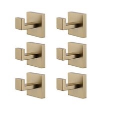 ARCORA 6-pieces Wall-Mounted J-Hook Stainless Steel Bathroom Robe/Towel Gold